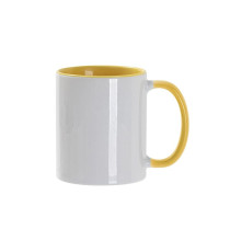 Кружка для сублимации, 330 мл, d=82 мм, стандарт А, белая, желтая внутри, желтая ручка