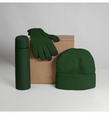 Набор подарочный GET WARM: перчатки, шапка, термос; зеленый