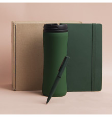 Набор подарочный OFFICEKIT: термос, ежедневник, ручка,  стружка, коробка, зелёный