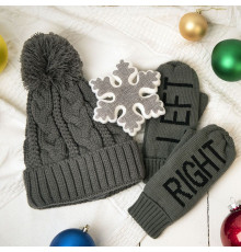 Подарочный набор HUG: варежки, шапка, украшение новогоднее, серый