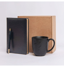 Набор подарочный DARKGOLD: кружка, ручка, бизнес-блокнот, коробка со стружкой