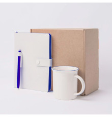 Набор подарочный : кружка, блокнот, ручка, коробка, стружка, белый с синим