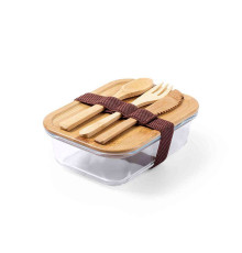 Ланч-бокс BEJAR, ложка, вилка нож в комплекте, стекло/бамбук