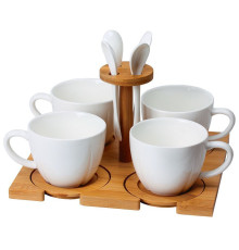 Чайная пара с ложкой (4шт) на подставке 