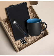 Набор подарочный DESKTOP: кружка, ежедневник, ручка,  стружка, коробка, черный/голубой