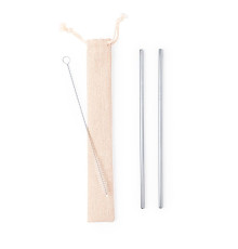 Коктейльные трубочки (2 шт.) с ершиком в чехле KALUX, 3,5х24,5см, нержавеющая сталь, хлопок