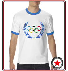 Мужская/унисекс футболка с синим кантом с вашим дизайном