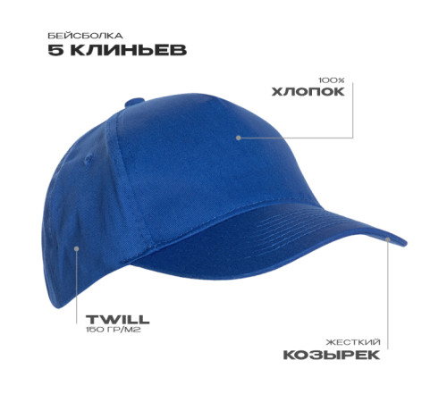 Бейсболка STAN 5 клиньев хлопок 150, 10L Синий 56-58/ONE SIZE