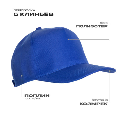 Бейсболка STAN 5 клиньев полиэстер 150, 10P Синий 56-58/ONE SIZE