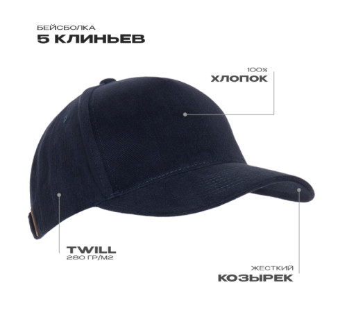 Бейсболка STAN 5 клиньев хлопок 280, 03 Тёмно-синий 56-58