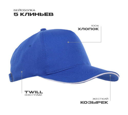 Бейсболка с кантом STAN 5 клиньев хлопок 330, 04 Синий 56-58
