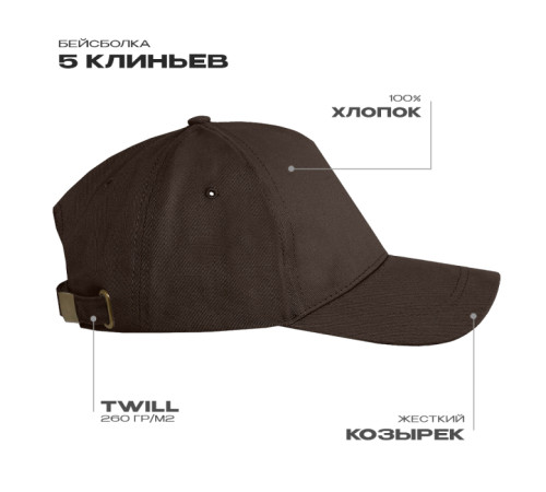 Бейсболка STAN 5 клиньев хлопок 260, 12 Тёмно-Шоколадный 56-58/ONE SIZE