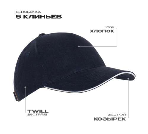 Бейсболка с кантом STAN 5 клиньев хлопок 280, 11K Тёмно-синий 56-58/ONE SIZE