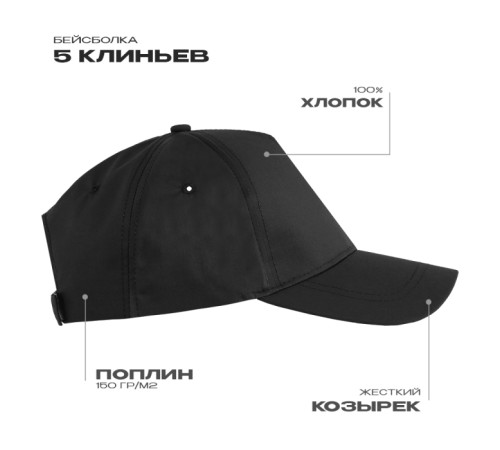 Бейсболка STAN 5 клиньев хлопок, 150, 13 Чёрный 56-58/ONE SIZE