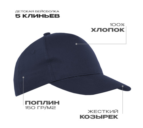 Детская бейсболка STAN 5 клиньев хлопок 150, 10J Тёмно-синий 52-54/ONE SIZE