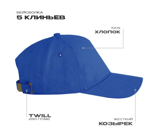 Бейсболка STAN 5 клиньев хлопок 260, 12 Синий 56-58/ONE SIZE