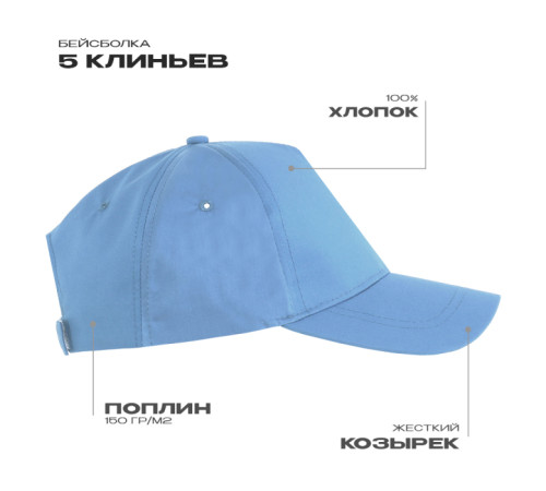 Бейсболка STAN 5 клиньев хлопок, 150, 13 Голубой 56-58/ONE SIZE